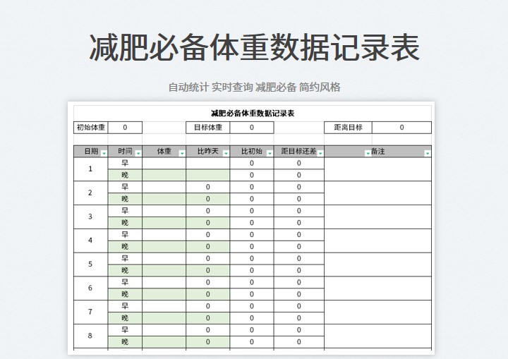 减肥体重数据记录表