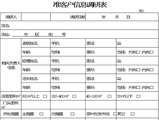 准客户信息调研表