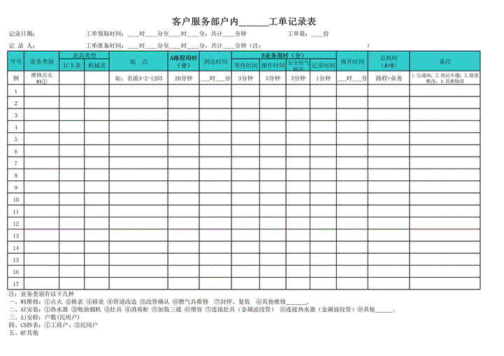 客服工作分析统计记录表