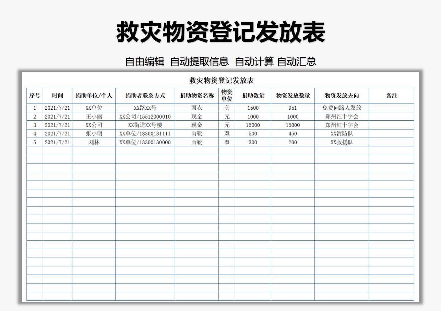 救灾物资登记发放表