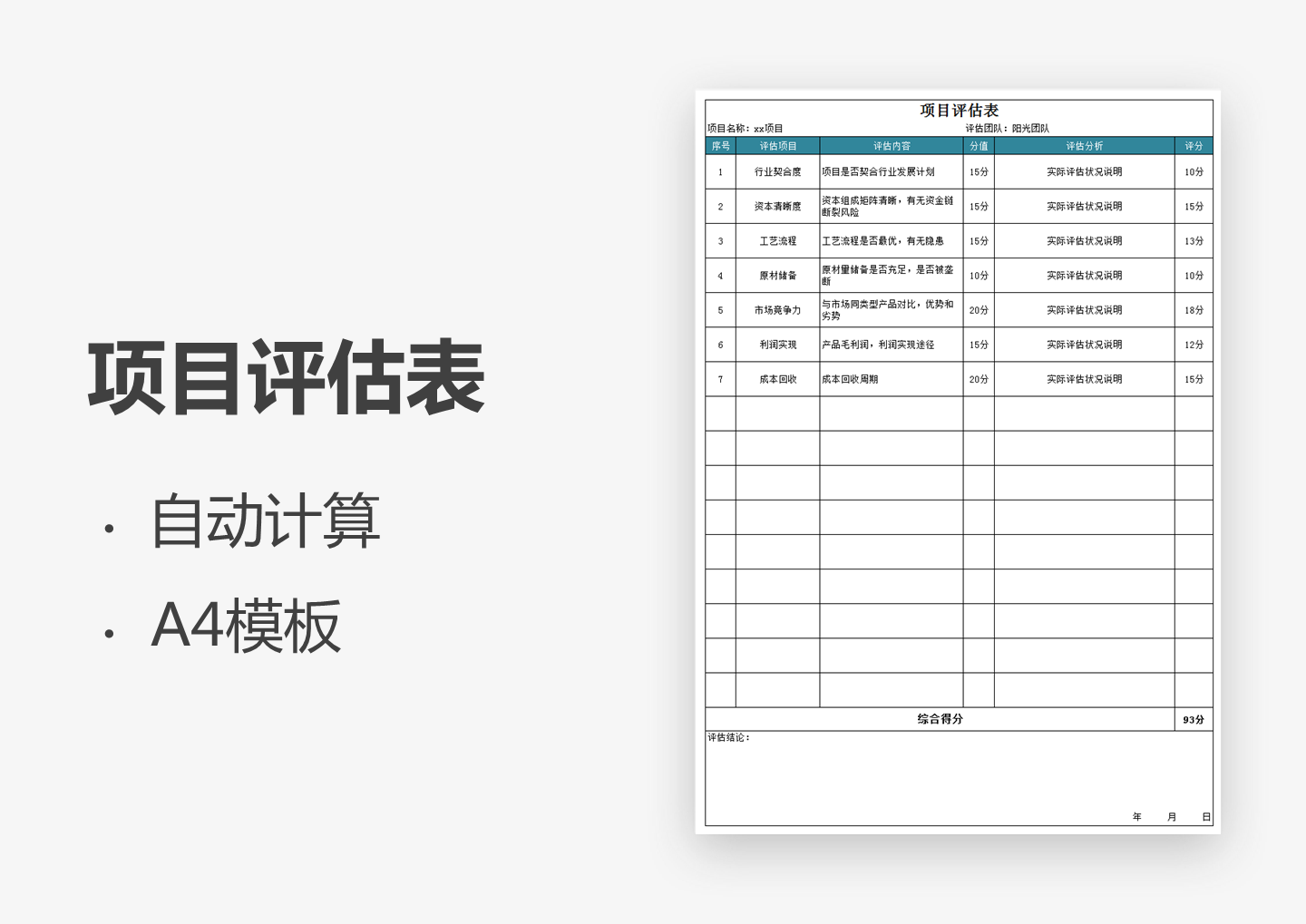 项目评估表