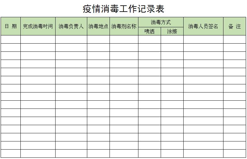 疫情消毒工作记录表