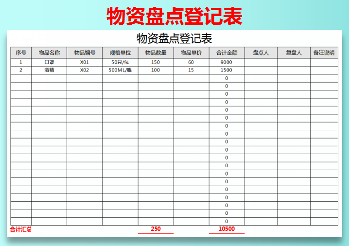 物资盘点登记表