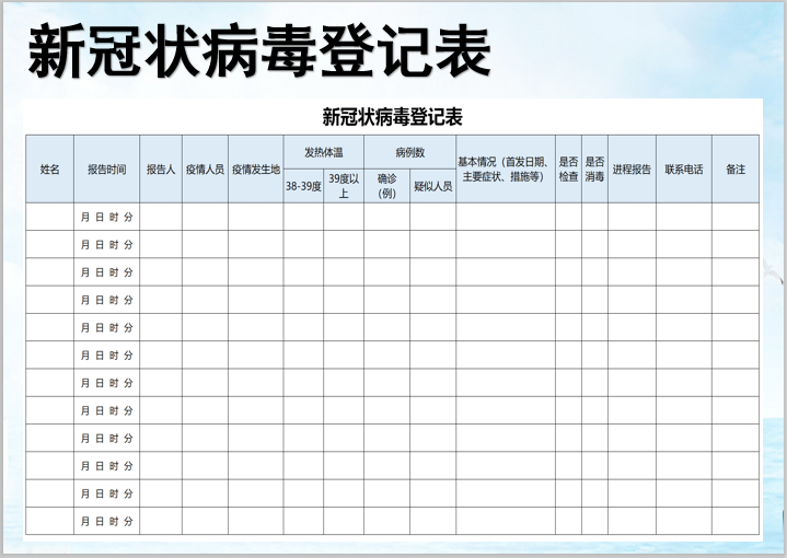 新冠状病毒登记表