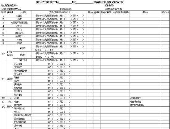 商户进场验收表
