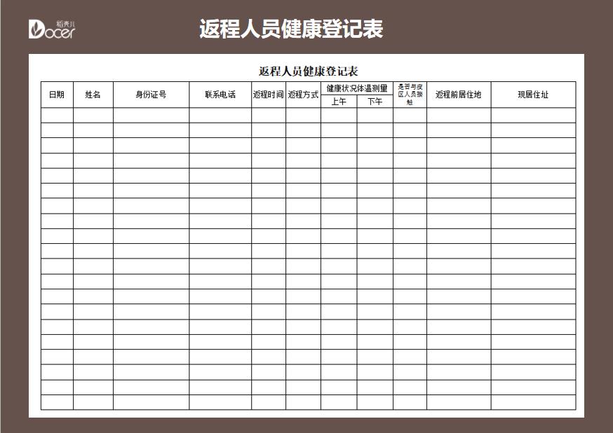 疫情期间返程返厂人员健康登记