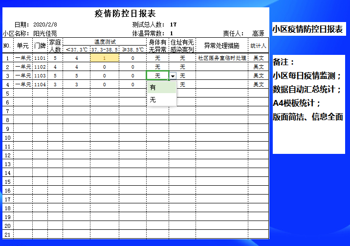 小区疫情防控日报表