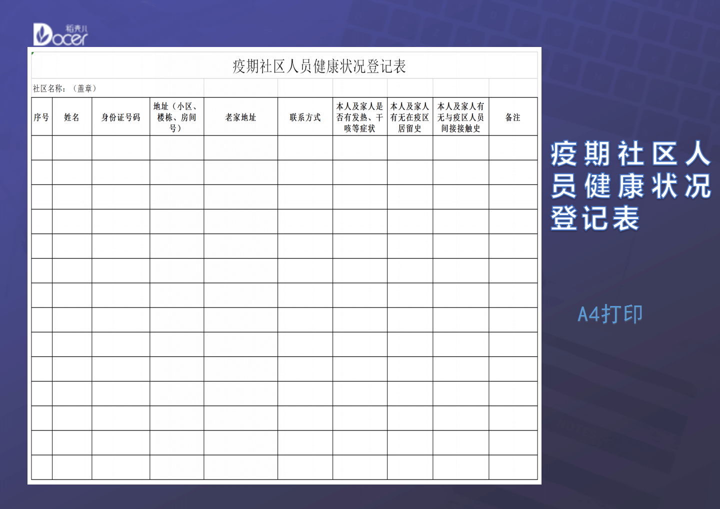 疫期社区人员健康状况登记表