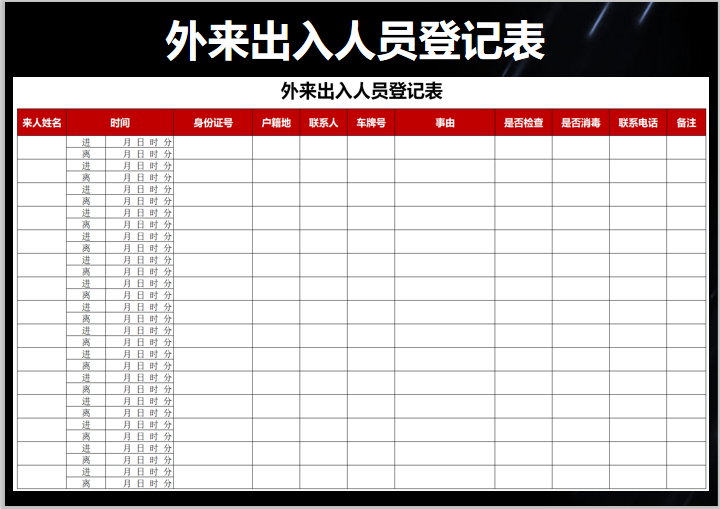 外来出入人员登记表