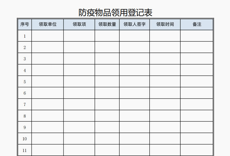 防疫物品领用登记表