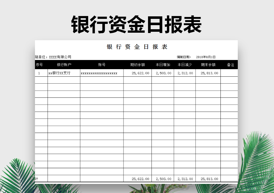 银行资金日报表