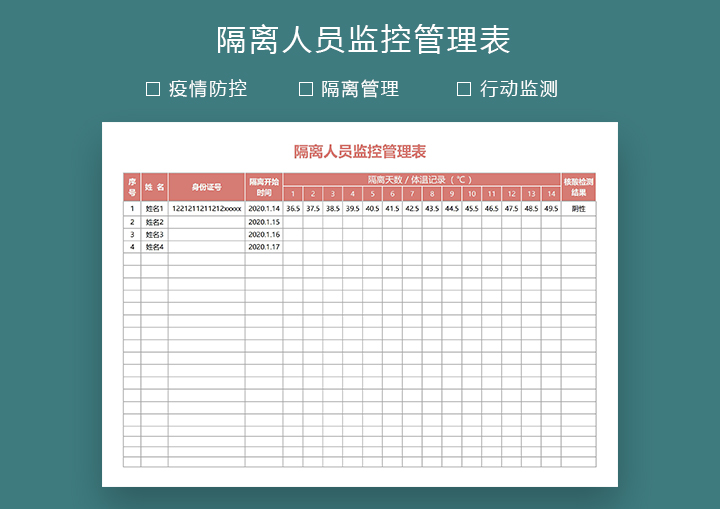 隔离人员监控管理表