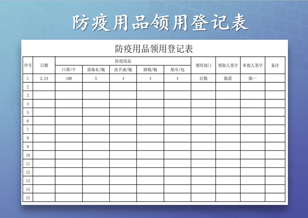 企业防疫用品领用登记表