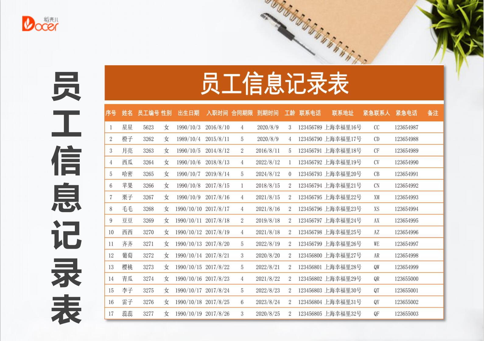 员工信息记录表（通用版）