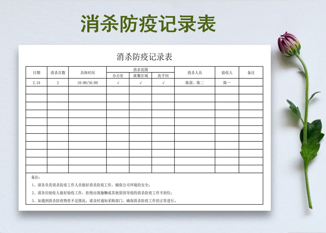 企业消杀防疫记录表