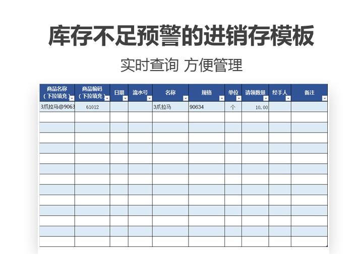 库存不足预警的进销存模板