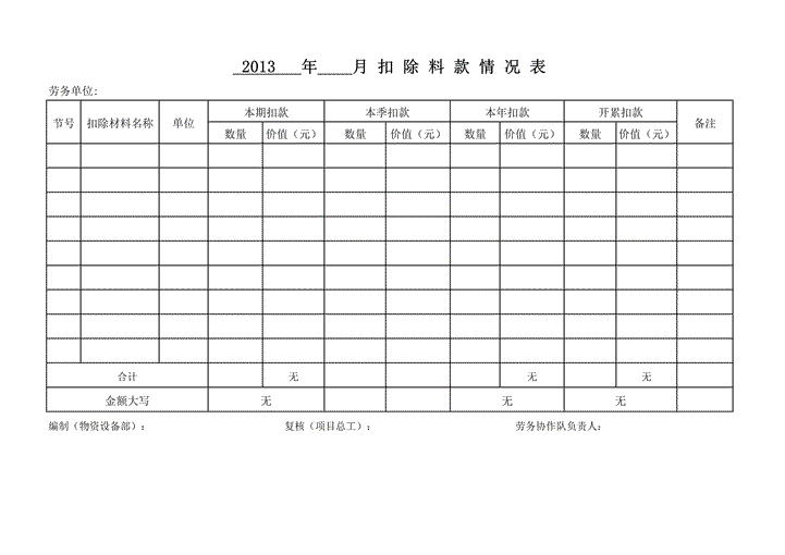 扣除款表格