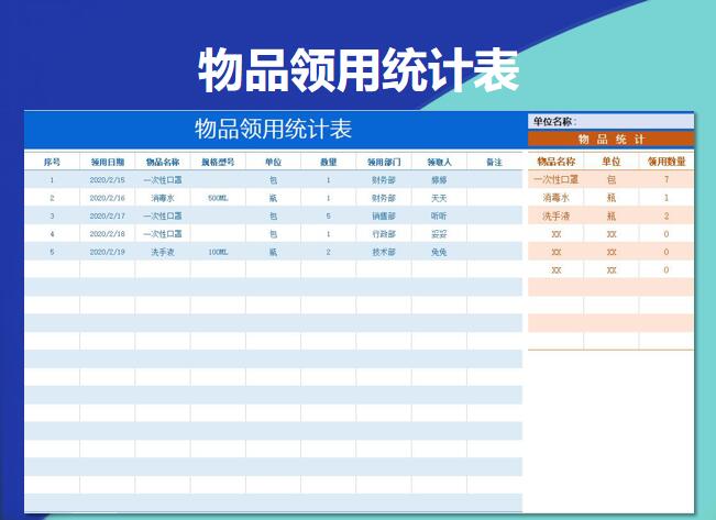 物品领用统计表（通用）