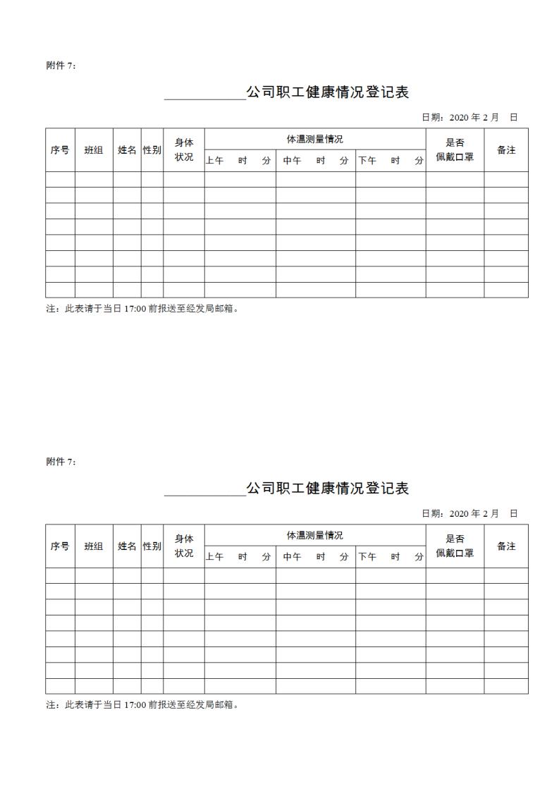 公司职工健康情况登记表