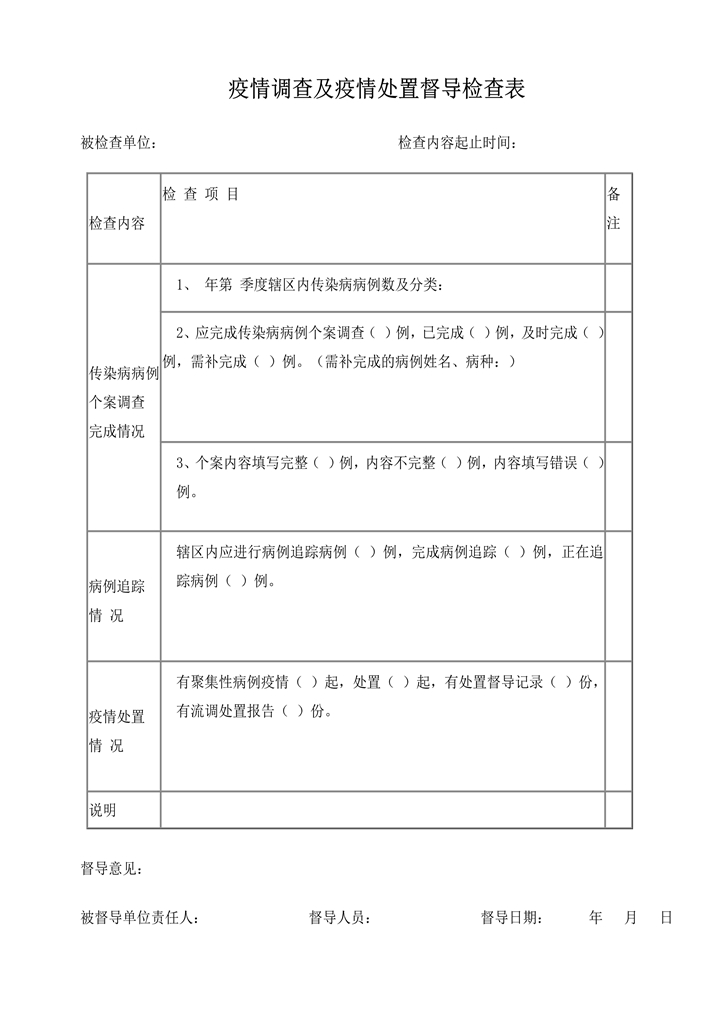 疫情调查及疫情处置督导检查表