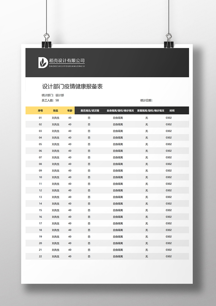 商务极简部门疫情健康报备表格